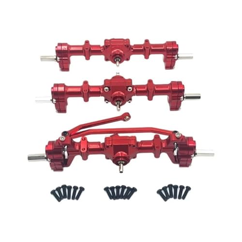 MGHGFYTAS RC Achse Set Kompatibel Mit WPL B16 B36 1/16 RC Auto LKW Für Buggy Metall Vorne Mitte Hinten Portal Brücke Achse Differential Montage Upgrade Teile(Red) von MGHGFYTAS