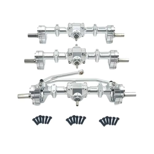 MGHGFYTAS RC Achse Set Kompatibel Mit WPL B16 B36 1/16 RC Auto LKW Für Buggy Metall Vorne Mitte Hinten Portal Brücke Achse Differential Montage Upgrade Teile(Silver) von MGHGFYTAS