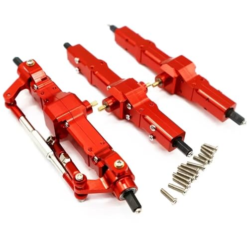 MGHGFYTAS RC Achse Set Kompatibel Mit WPL C14 C24 B14 B24 B16 B36 1/16 RC-Auto-LKW Für Rock Crawler Trucks Teile Metall Vorne Hinten Mittelbrücke Achse(Red,Front Rear Middle) von MGHGFYTAS