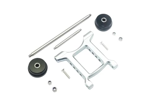 MGHGFYTAS RC Auto Zubehör Kompatibel Mit ARRMA Für Big Für Rock Für Crew Cab 3S AR102711 1/10 RC Auto Verstellbares Hinteres Anti-Roll-Rad Wheelie Bar Set AR320403(Silver) von MGHGFYTAS