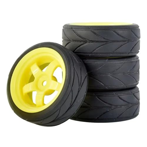 MGHGFYTAS RC Auto Zubehör Kompatibel Mit HSP Für HPI 6030-6081 1:10 RC On-Road-Auto Für Rennen 4pcs Gummi-Reifen Plastikrad-Upgrade-Teile(Yellow) von MGHGFYTAS