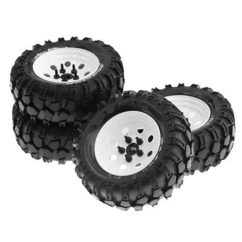 MGHGFYTAS RC Auto Zubehör Kompatibel Mit Trxs Für TRX4 D90 D110 Für Axial Für SCX10 1/10 RC Crawler Car 4 Stück 93 Mm Metall 1,9 Zoll Beadlock Felgen-Gummireifen-Set(White) von MGHGFYTAS