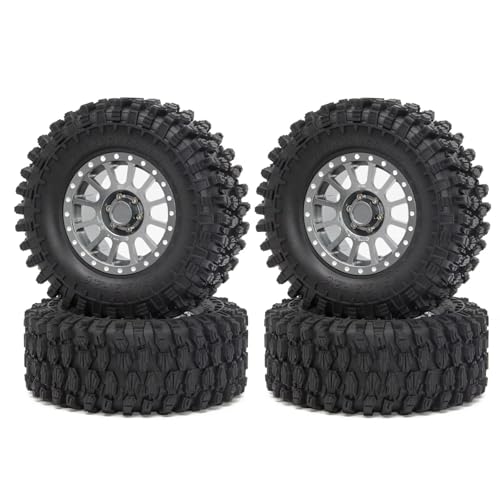 MGHGFYTAS RC Reifen Kompatibel Mit Axial Für SCX10 Für Wraith RR10 Für Capra 1/10 RC Crawler Auto 2,6 Zoll Metall Beadlock Felge 135mm Gummi Reifen Reifen(Gray) von MGHGFYTAS