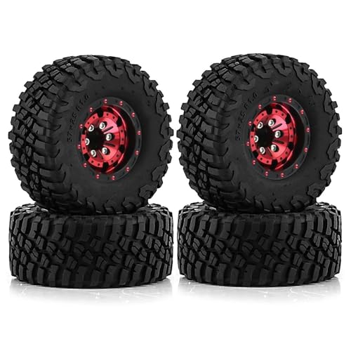 MGHGFYTAS RC Reifen Kompatibel Mit Axial Für SCX24 AX24 Für TRX4M Für FCX24 1/18 1/24 RC Crawler Teile 57mm Metall 1,0" Beadlock Felge Gummireifen Set(Red,A) von MGHGFYTAS