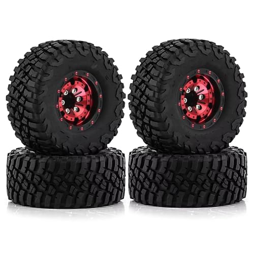 MGHGFYTAS RC Reifen Kompatibel Mit Axial Für SCX24 AX24 Für TRX4M Für FCX24 1/18 1/24 RC Crawler Teile 57mm Metall 1,0" Beadlock Felge Gummireifen Set(Red,A) von MGHGFYTAS