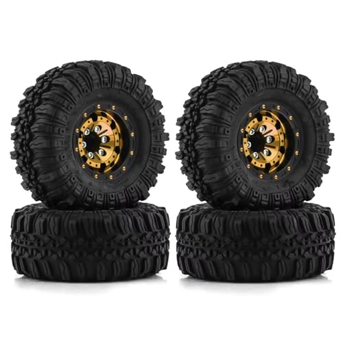 MGHGFYTAS RC Reifen Kompatibel Mit Axial Für SCX24 AX24 Für TRX4M Für FCX24 1/18 1/24 RC Crawler Teile 57mm Metall 1,0" Beadlock Felge Gummireifen Set(Yellow,B) von MGHGFYTAS