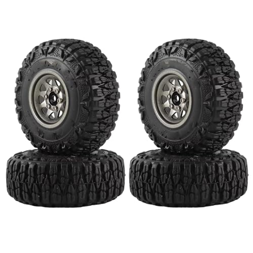 MGHGFYTAS RC Reifen Kompatibel Mit Axial Für SCX24 AX24 Für TRX4M Für FMS 1/18 1/24 RC Crawler Autoteile Metall 1,0" Beadlock Deep Dish Rad Reifen Set(Gray) von MGHGFYTAS
