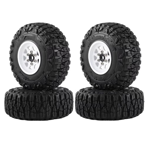 MGHGFYTAS RC Reifen Kompatibel Mit Axial Für SCX24 AX24 Für TRX4M Für FMS 1/18 1/24 RC Crawler Autoteile Metall 1,0" Beadlock Deep Dish Rad Reifen Set(White) von MGHGFYTAS