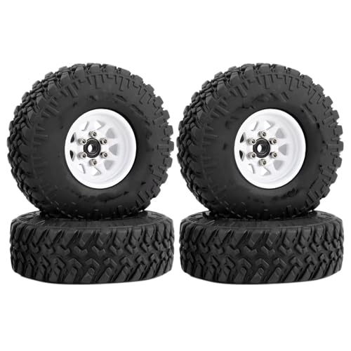 MGHGFYTAS RC Reifen Kompatibel Mit Axial Für SCX24 AX24 Für TRX4M Für FMS 1/18 1/24 RC Crawler Autoteile Metall 1,0" Beadlock Deep Dish Rad Reifen Set 4St(White) von MGHGFYTAS