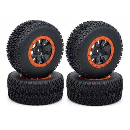 MGHGFYTAS RC Reifen Kompatibel Mit Huanqi 727 Für REMO 1:10 RC Für Modellautos Short-Course-LKW-Reifenteile Geländewagen Für Buggy-Reifen Radräder(A-ORANGE) von MGHGFYTAS