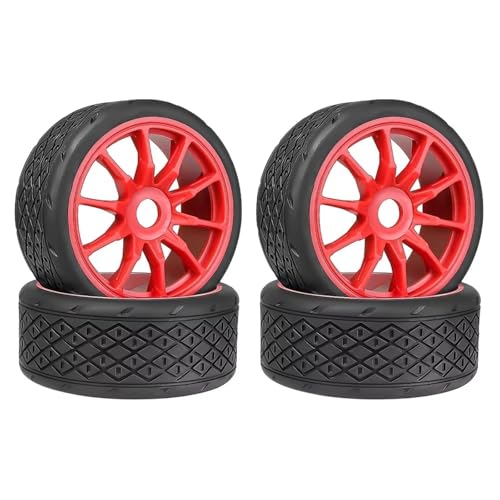 MGHGFYTAS RC Reifen Kompatibel Mit Infraction Für Limitless Für Felony Für FSR Für Model GT Für Arrma 1/7 RC-Autoteile 53/107 42/100 Reifen 17 Mm Felgensechskant(Red,4pcs 100mm) von MGHGFYTAS