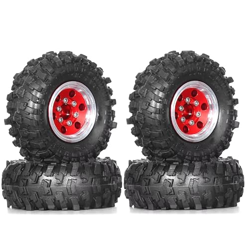 MGHGFYTAS RC Reifen Kompatibel Mit TRX4M Für SCX24 AX24 Für FCX24 1/18 1/24 RC Crawler Autoteile Zubehör 4 Stück 51 Mm 1,0 Zoll Metall-Beadlock-Rad-Reifen-Set(Red) von MGHGFYTAS