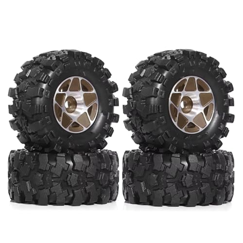 MGHGFYTAS RC Reifen Kompatibel Mit TRX4M Für SCX24 AX24 Für FCX24 1/18 1/24 RC Crawler Autoteile Zubehör 4 Stück 57 Mm 1,0 Zoll Metall-Beadlock-Rad-Reifen-Set(Brown) von MGHGFYTAS