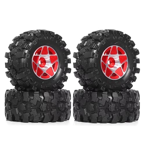 MGHGFYTAS RC Reifen Kompatibel Mit TRX4M Für SCX24 AX24 Für FCX24 1/18 1/24 RC Crawler Autoteile Zubehör 4 Stück 57 Mm 1,0 Zoll Metall-Beadlock-Rad-Reifen-Set(Red) von MGHGFYTAS