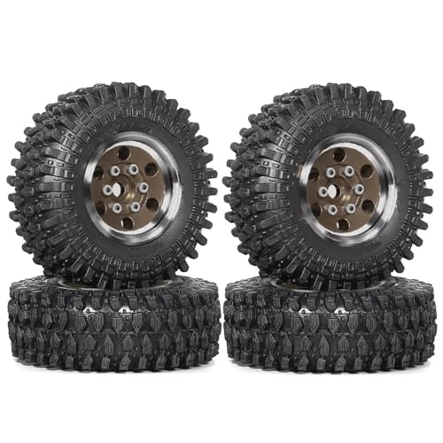 MGHGFYTAS RC Reifen Kompatibel Mit TRX4M Für SCX24 AX24 Für FCX24 1/18 1/24 RC Crawler Autoteile Zubehör 55 Mm 1,0 Zoll Metall-Beadlock-Rad-Reifen-Set(Brown) von MGHGFYTAS