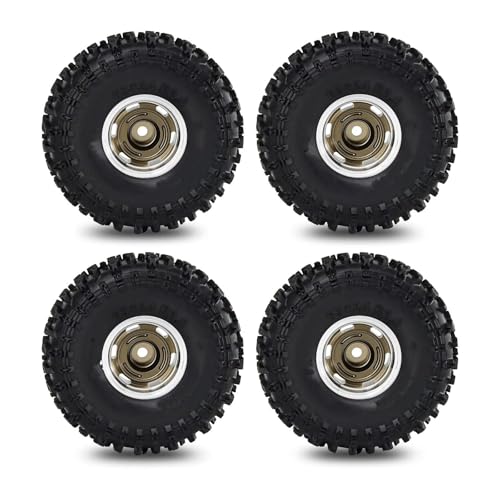 MGHGFYTAS RC Reifen Kompatibel Mit TRX4M Für SCX24 AX24 Für FCX24 1/18 1/24 RC Crawler Autoteile Zubehör 63 Mm 1,0 Zoll Metall-Beadlock-Rad-Reifen-Set(Brown) von MGHGFYTAS