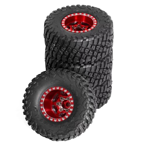 MGHGFYTAS RC Reifen Kompatibel Mit TRX4M Für SCX24 AX24 Für FCX24 1/18 1/24 RC Crawler Car Upgrade Teile Zubehör 57mm 1,0" Metall Beadlock Rad Reifen Set(Red) von MGHGFYTAS