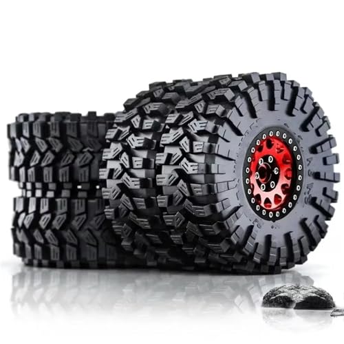 MGHGFYTAS RC Reifen Kompatibel Mit Trxs Für TRX4 Für D90 Für Axial Für SCX10 II 1/10 RC Crawler Car 4 Stück 120 Mm 1,9 Zoll Metall-Beadlock-Radfelgen-Gummireifen-Set(Red) von MGHGFYTAS
