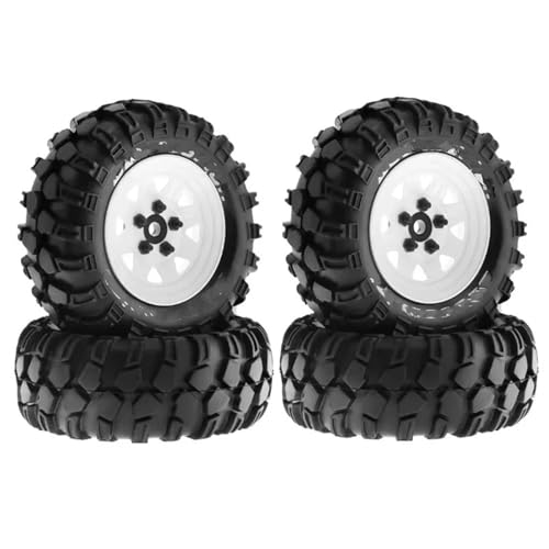 MGHGFYTAS RC Reifen Kompatibel Mit Trxs Für TRX4 Für D90 Für D110 Für Axial 1/10 RC Crawler Car 4 Stück 93 Mm Metall 1,9 Zoll Beadlock-Felge Gummireifen-Set(White) von MGHGFYTAS