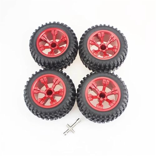 MGHGFYTAS RC Reifen Kompatibel Mit WLtoys 12428 12427 1:12 RC Off-Road Auto Für Buggy Gummi Reifen Auto Rad Felgen RC Gummi Auto Reifen Für Spielzeug Zubehör(Red) von MGHGFYTAS