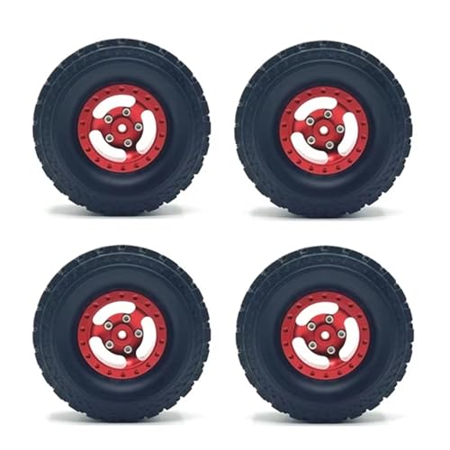 MGHGFYTAS RC Reifen Kompatibel Mit WPL C14 C24 B14 B24 B36 Für MN D90 Für MN99S RC Autoteile 4 Stück Metall Beadlock Radnabe Felge Und 71 Mm Gummireifen(Red) von MGHGFYTAS