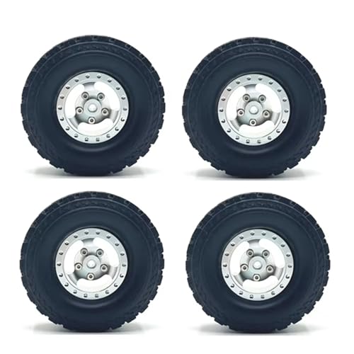 MGHGFYTAS RC Reifen Kompatibel Mit WPL C14 C24 B14 B24 B36 Für MN D90 Für MN99S RC Autoteile 4 Stück Metall Beadlock Radnabe Felge Und 71 Mm Gummireifen(Silver) von MGHGFYTAS