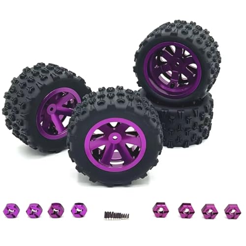 MGHGFYTAS RC Reifen Kompatibel Mit Wltoys 144001 124019 A959 Für SCY 16101 Für MJX 14209 16207 Für JJRC Q130A RC Autoteile 84 Mm Metallfelge Reifenreifen(Purple) von MGHGFYTAS