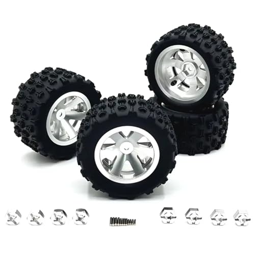 MGHGFYTAS RC Reifen Kompatibel Mit Wltoys 144001 124019 A959 Für SCY 16101 Für MJX 14209 16207 Für JJRC Q130A RC Autoteile 84 Mm Metallfelge Reifenreifen(Silver) von MGHGFYTAS