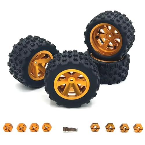 MGHGFYTAS RC Reifen Kompatibel Mit Wltoys 144001 124019 A959 Für SCY 16101 Für MJX 14209 16207 Für JJRC Q130A RC Autoteile 84 Mm Metallfelge Reifenreifen(Yellow) von MGHGFYTAS