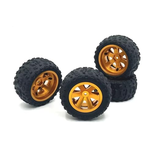 MGHGFYTAS RC Reifen Kompatibel Mit Wltoys 144001 124019 A959 Für SCY 16101 Für MJX 14209 16207 Für JJRC RC Autoteile 4 Stück 86 Mm Metallfelge Reifenreifen(Yellow) von MGHGFYTAS