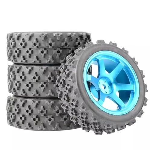 MGHGFYTAS RC Reifen Kompatibel Mit Wltoys 144001 144010 124007 124016 124019 A959 A959-B RC Autoteile 4 Stück 65 Mm Gummireifen Metallfelge 12 Mm Sechskant(Blue,B) von MGHGFYTAS