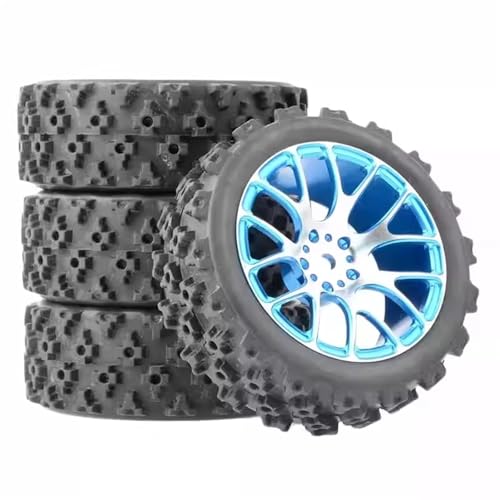 MGHGFYTAS RC Reifen Kompatibel Mit Wltoys 144001 144010 124007 124016 124019 A959 A959-B RC Autoteile 4 Stück 65 Mm Gummireifen Metallfelge 12 Mm Sechskant(Blue,ColorC) von MGHGFYTAS
