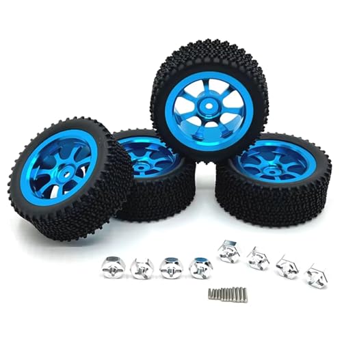 MGHGFYTAS RC Reifen Kompatibel Mit Wltoys 144001 144010 144016 144018 124008 124019 Für MJX 14301 14302 RC-Autoteile 4-teiliges 70-mm-Metallfelgen-Reifen-Set(Blue) von MGHGFYTAS