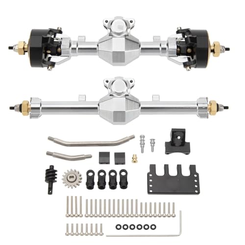 RC Hinterachse Kompatibel Mit Axial Für SCX24 C10 Für JLU Für Racing RC-Autos, Upgrade-Teile, Matel-Set Mit Geraden Vorder- Und Hinterachsen(Silver) von MGHGFYTAS