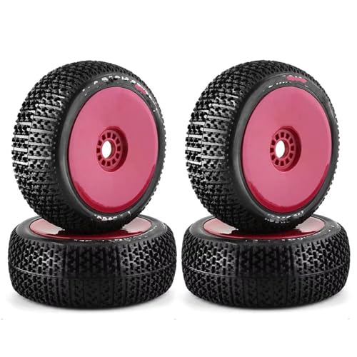 RC Reifen Kompatibel Mit ARRMA Für Traxxas Für Redcat Für Team Für Losi Für Kyosho Für VRX 1/8 RC Off Road Für Buggy 116 Mm Reifenrad 17 Mm Sechskant(Red) von MGHGFYTAS