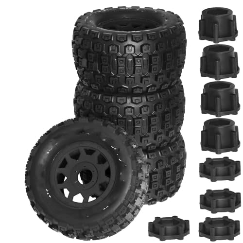 RC Reifen Kompatibel Mit Sledge Für ARRMA Für KRATON Für Outcast Für Tamiya 1/7 1/8 RC Auto Für Monster Stunt Truck 175 Mm Reifen 17 Mm Radsechskant 4 Stück(Black) von MGHGFYTAS