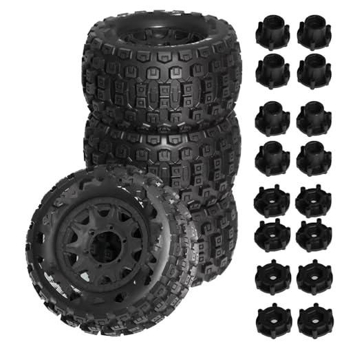 RC Reifen Kompatibel Mit TRAXXAS Für MAXX Für ARRMA Für Granite Für KRATON 1/10 RC Für Monster Stunt Truck 128 Mm Reifen 12 Mm Und 14 Mm Sechskant 4 Stück(Black) von MGHGFYTAS