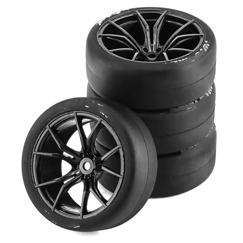 RC Reifen Kompatibel Mit Tamiya Für TT01 Für TT02 Für Kyosho 1/10 RC Drift Car 65 Mm Harter Drift-Reifen Auf Der Straße Für Touring Für Rennwagen-Reifen(Black) von MGHGFYTAS