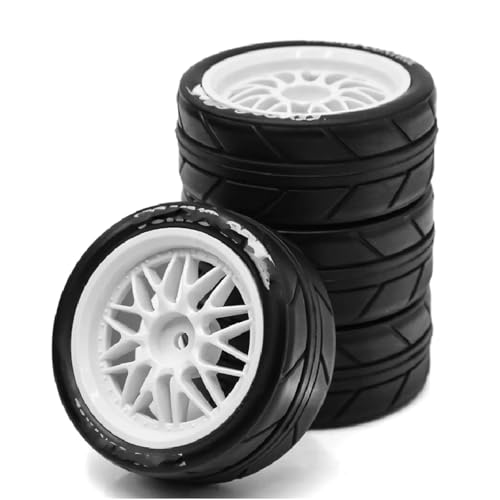 RC Reifen Kompatibel Mit Tamiya Für TT01 TT01E Für TT02 Für TT02B TA06 XV01 1/10 RC Für Rennwagenteile 4 Stück 65 Mm Gummireifen Radreifen 12 Mm Sechskant(White) von MGHGFYTAS