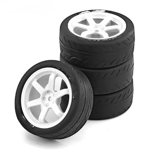 RC Reifen Kompatibel Mit Tamiya Für TT01 TT01E Für TT02 Für TT02B TA06 XV01 1/10 RC Für Rennwagenteile 68 Mm Gummireifen Radreifen 12 Mm Sechskant(White) von MGHGFYTAS