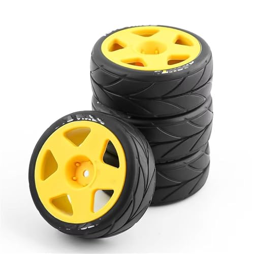 RC Reifen Kompatibel Mit Tamiya Für TT01 TT01E Für TT02 Für TT02B XV01 1/10 RC Für Rennwagenteile 65 Mm Gummireifen-Radreifen 12 Mm Sechskant(Type A Yellow) von MGHGFYTAS