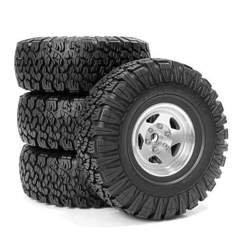 RC Reifen Kompatibel Mit Traxxas Für TRX4 D90 D110 Für Axial Für SCX10 1/10 RC Crawler Car 4 Stück 115 Mm 1,9 Zoll Metall-Beadlock-Radfelgen-Gummireifen-Set(Silver) von MGHGFYTAS