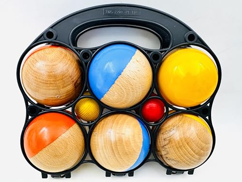 Boccia-Kugeln aus Jura-Holz – 6 bunte Kugeln + 2 Zielkugeln – Aufbewahrungskoffer inklusive – französisches Handwerk von MGI DEVELOPPEMENT