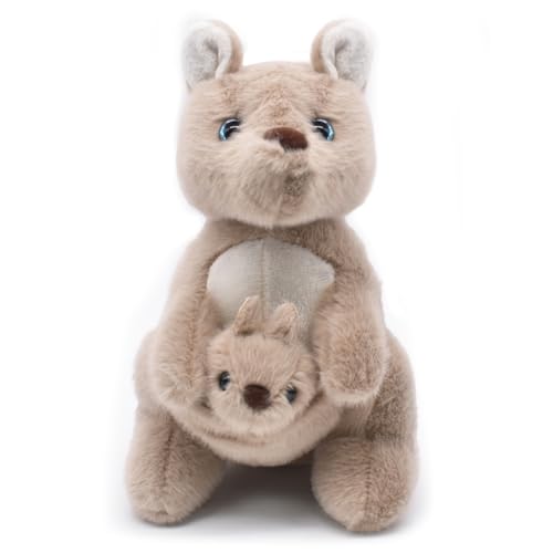 MGKEOUF Känguru Plüschtier,Kuscheltier Mutter und Kind Känguru,Stofftier Känguru,zum Kuscheln,Spielen und Schlafen,Geburtstagsgeschenke für Kinder(22 cm,Hellbraun) von MGKEOUF