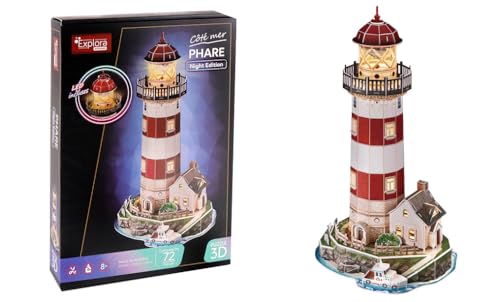 EXPLORA - Leuchtturm - Leuchtende 3D-Puzzles - 540055 - 72 Teile - Level 6 - Ohne Kleber oder Schere - Bildungs - Konstruktionsspiel - Kinder Geschenk - Modell - Ab 8 Jahren von EXPLORA SCIENCES