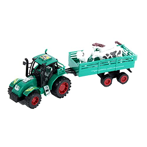 LE Monde DE LA Ferme - Traktor mit Anhänger und Tieren - Bauernhof - 021577A - 1/16 - Friktionsfahrzeug - Zufälliges Modell - Kunststoff - Kinderspielzeug - Landwirtschaft - Anbau - Ab 3 Jahren von MGM