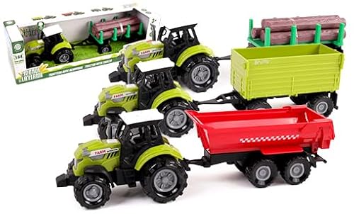 Le Monde De La Ferme - Traktor mit Anhänger - Bauernhof - 022772-1/64 - Freilauf-Fahrzeug - Zufälliges Modell - Metall - Kinderspielzeug - Landwirtschaftlich - Fahrzeug - Landwirtschaft - Ab 3Jahren von MGM