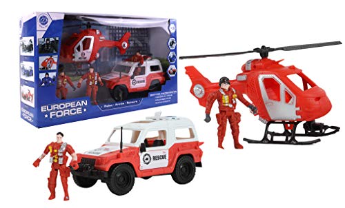 EUROPEAN FORCE - Feuerwehr-Interventions-Set - Einsatzfahrzeuge - 093477 - Rot - Kunststoff - Militär - Kinder-Spielzeug - Miniatur - 43 cm x 25 cm - Ab 3 Jahren von MGM