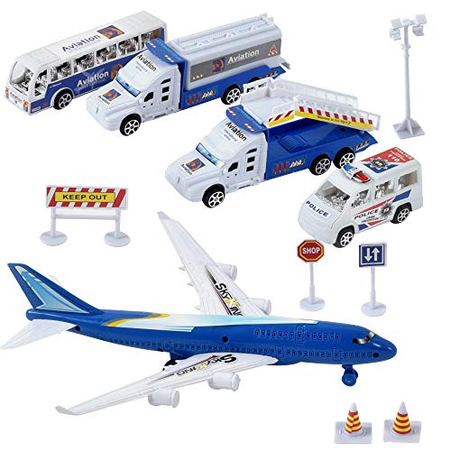 Turbo Challenge - Flughafen-Set mit 11 Teilen - City - 097728 - Freilauf-Fahrzeug - Blau - Kunststoff - Kinderspielzeug - Auto - Geschenk - Ab 3 Jahren von MGM