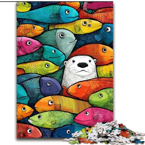 1000-teiliges Puzzle für Erwachsene, Braunbär und Fisch, Lernspiele, Heimdekoration ganze Familie (Größe 50x75cm) von MGQWPZDBD